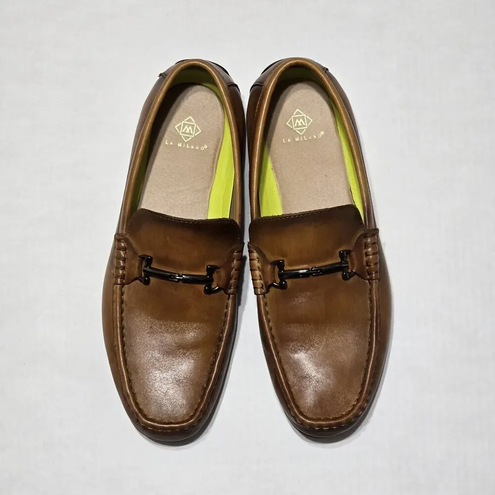 La Milano Wilson Men's 10 Moc Toe Loafer in Cognac Genuine Leather Upper Shoes